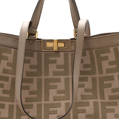 Fendi Canvas Vitello King FF Embroidered Medium Peekaboo X-Tote Tartufo 8 of 14