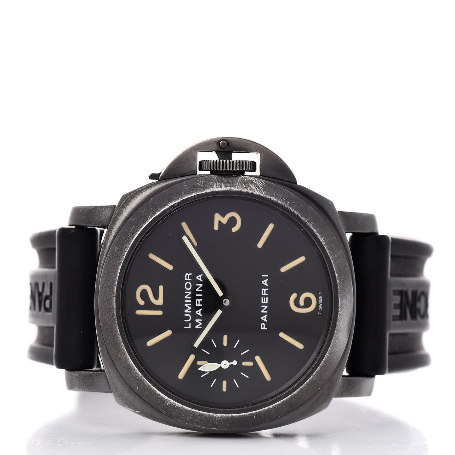 Stainless Steel PVD Rubber 44mm Luminor Marina Manual Winding Watch Black PAM00004