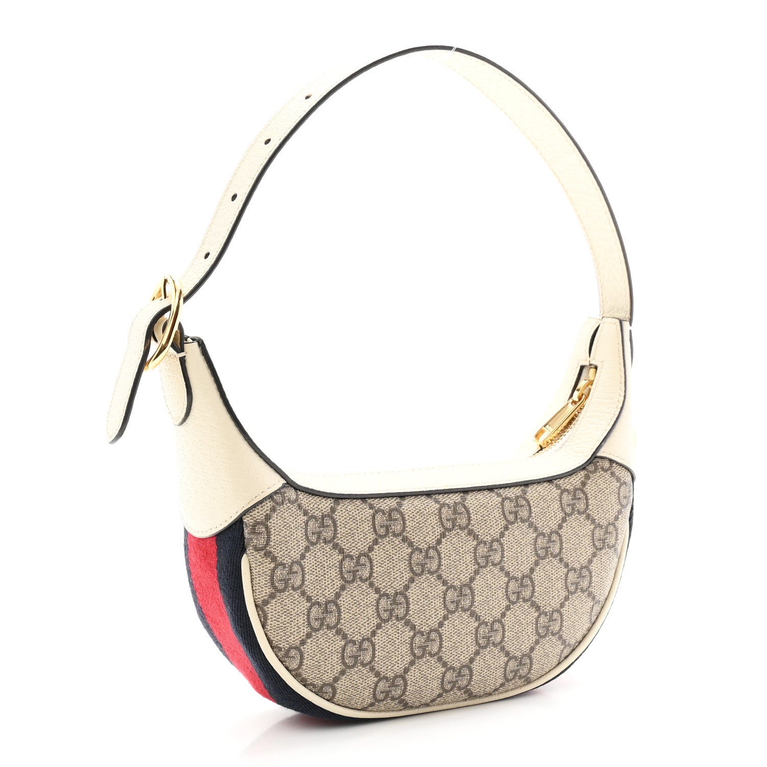 Gucci GG Supreme Monogram Textured Dollar Calfskin Web Mini Ophidia Half Moon Hobo Beige Ebony Mystic White 3 of 11