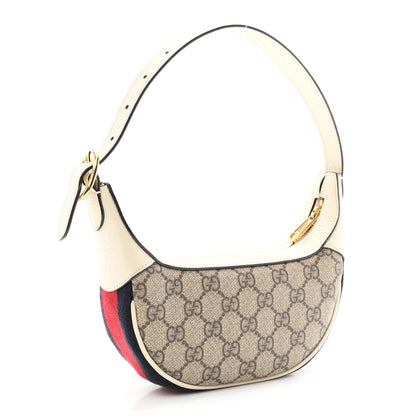 Gucci GG Supreme Monogram Textured Dollar Calfskin Web Mini Ophidia Half Moon Hobo Beige Ebony Mystic White 3 of 11