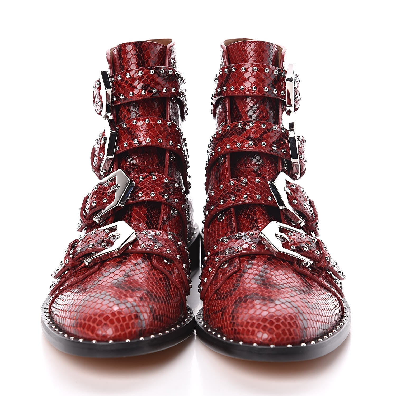 Givenchy Calfskin Python Embossed Studded Elegant Flat Ankle Bootie 38 Red 2 of 8