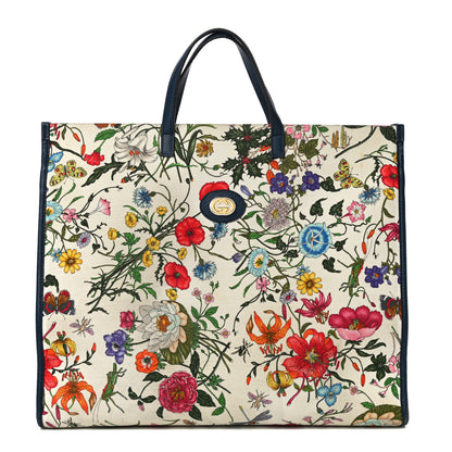 Gucci Canvas Large Flora Tote Navy Multicolor 1 of 19
