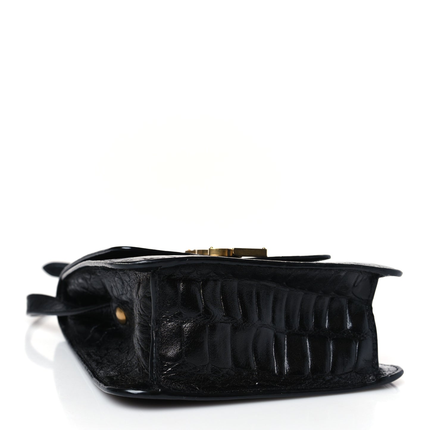 Calfskin Embossed Crocodile North South Kaia Satchel Black