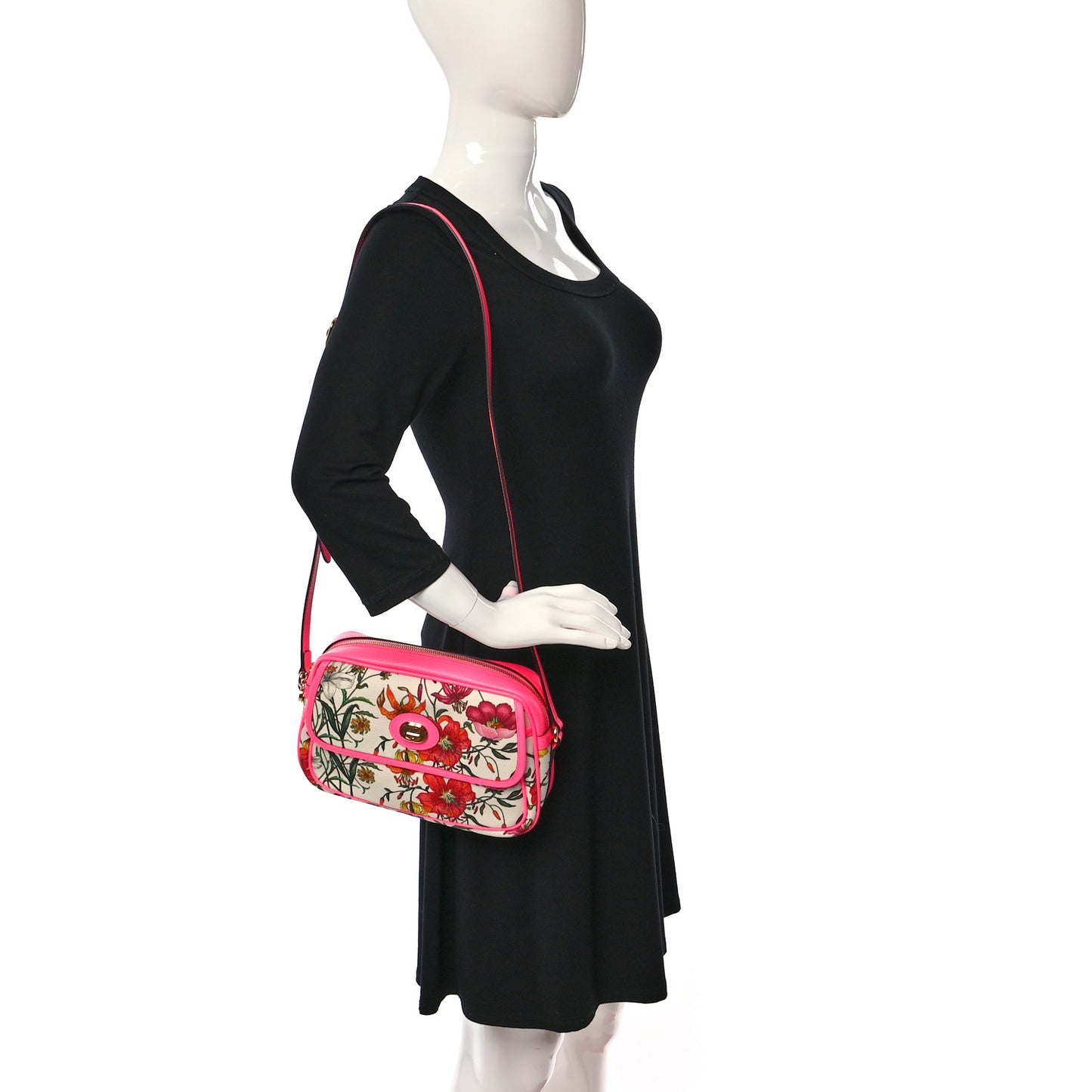 Canvas Flora Floral Shoulder Bag White Fuchsia Fluo