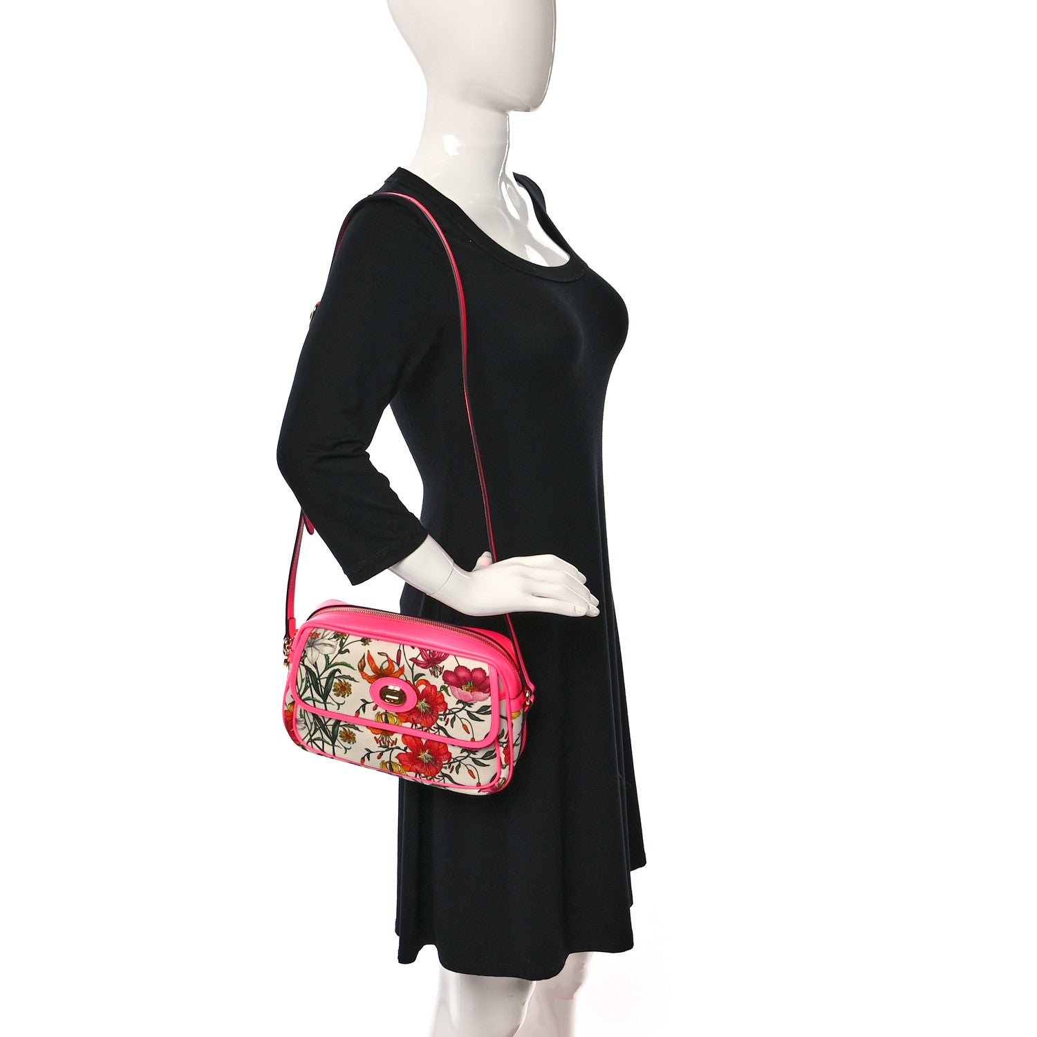 Gucci Canvas Flora Floral Shoulder Bag White Fuchsia Fluo 2 of 9