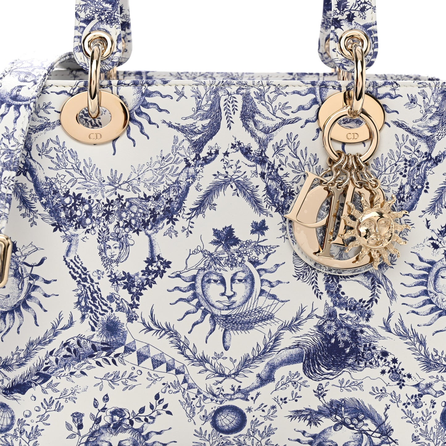 Calfskin Le Soleil Print Medium Lady Dior Blue Multicolor