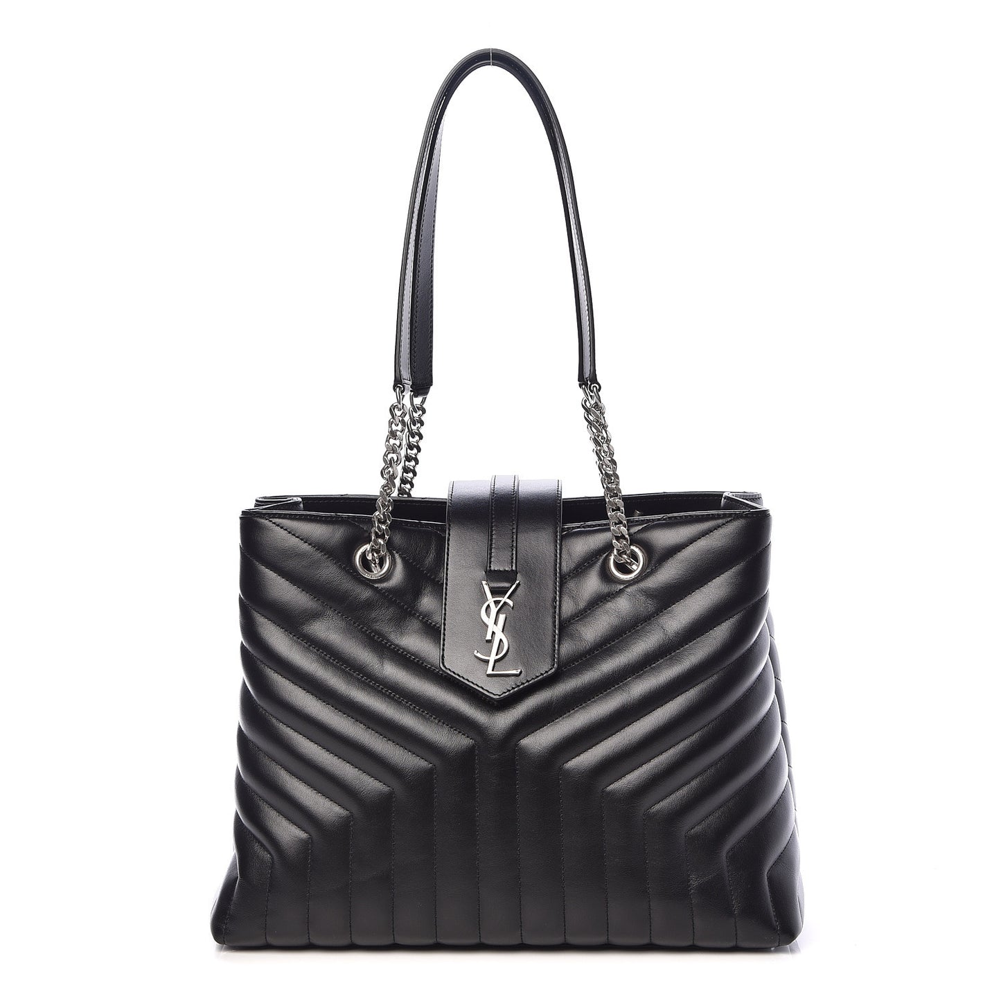 Calfskin Y Quilted Monogram Large Loulou Shopper Black