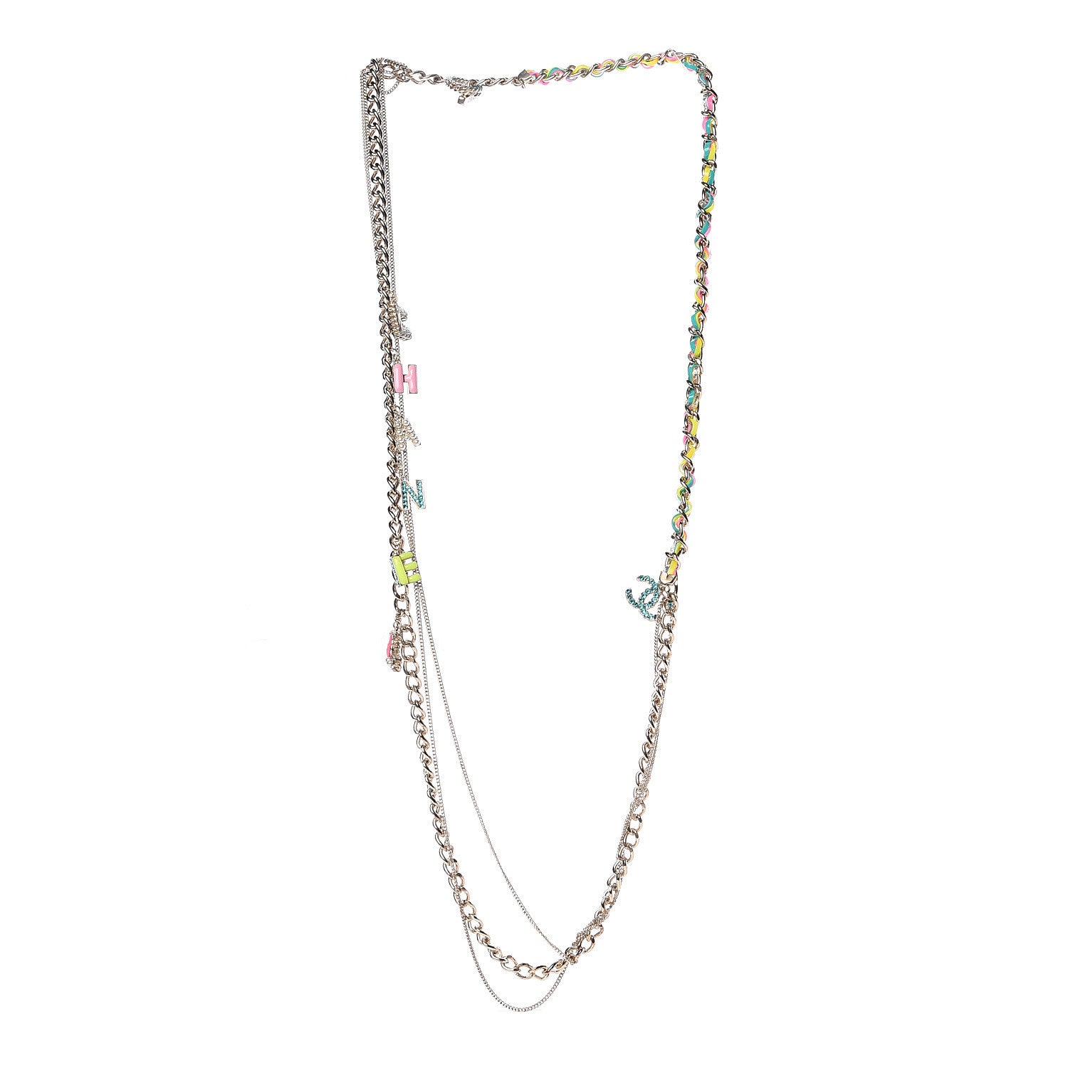 Chanel Crystal Enamel Pearl CC Logo Chain Long Necklace Gold Multicolor 3 of 7