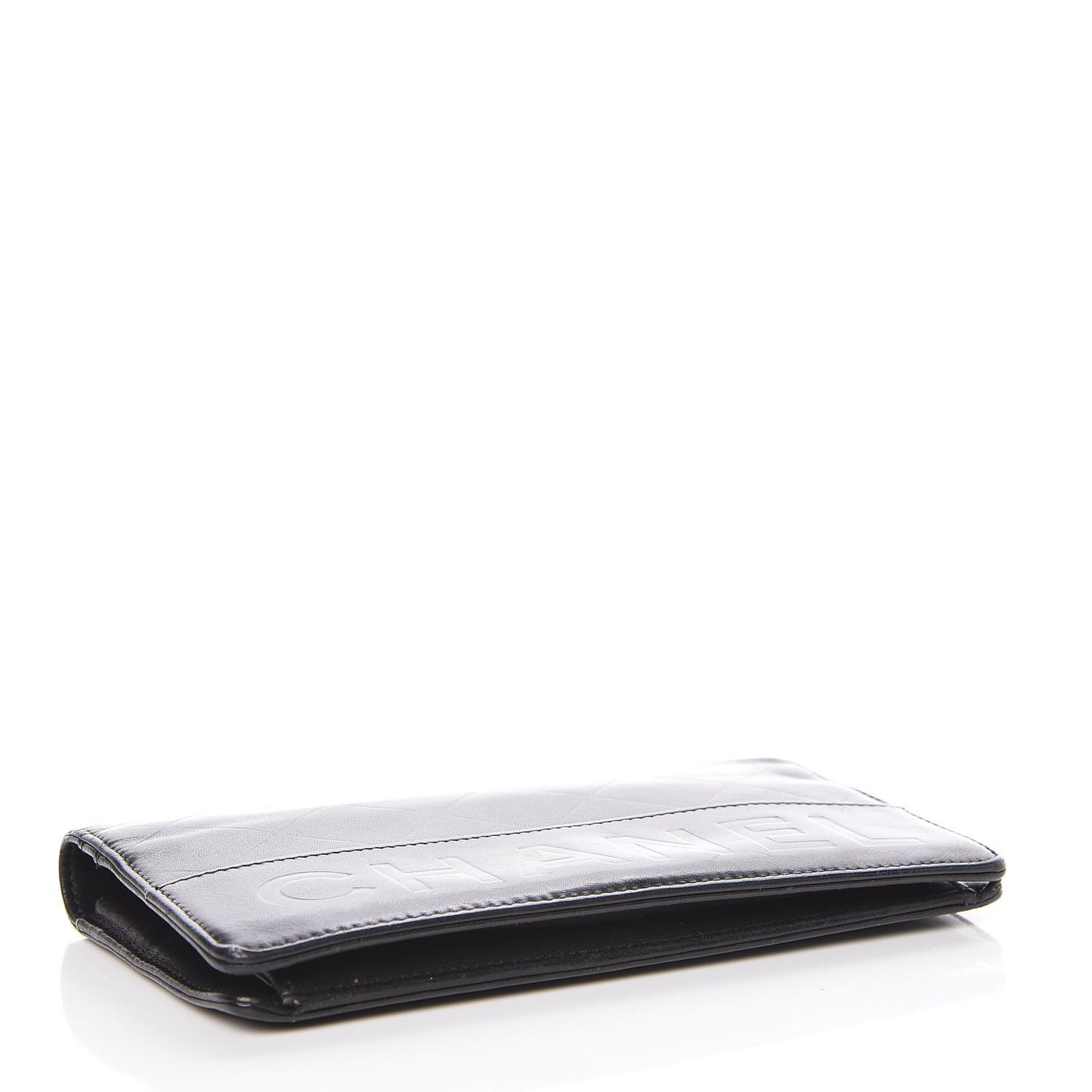 Lambskin Embossed Logo Yen Wallet Black
