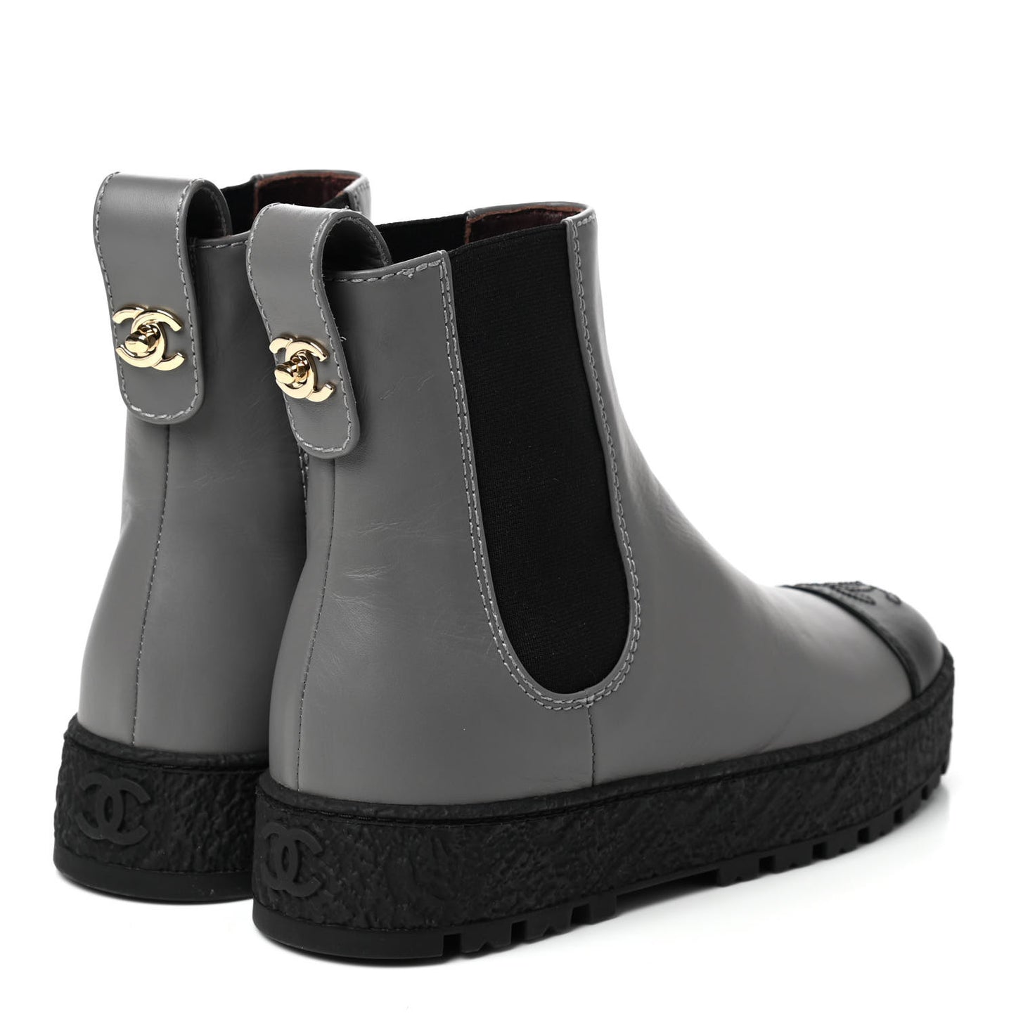 Calfskin Cap Toe CC Ankle Boots Grey 35.5 Black