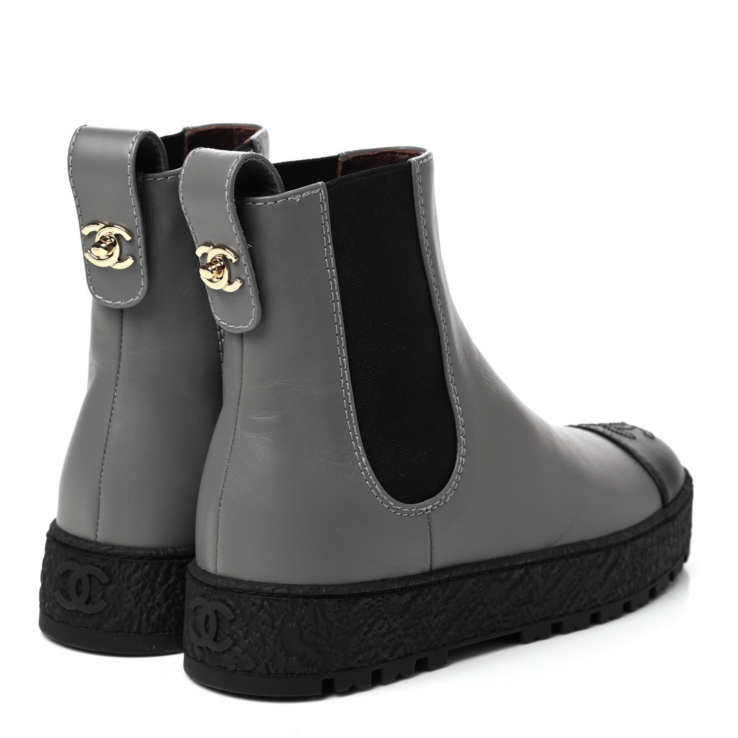 Chanel Calfskin Cap Toe CC Ankle Boots Grey 35.5 Black 4 of 9