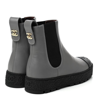 Chanel Calfskin Cap Toe CC Ankle Boots Grey 35.5 Black 4 of 9