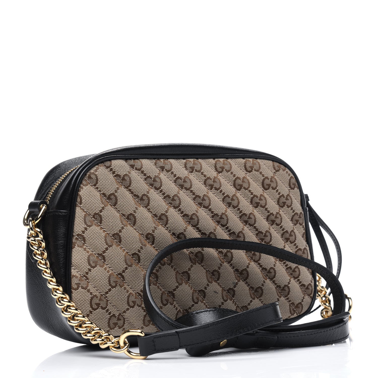 Gucci Monogram Matelasse Diagonal Small GG Marmont Chain Shoulder Bag Beige Black 3 of 15