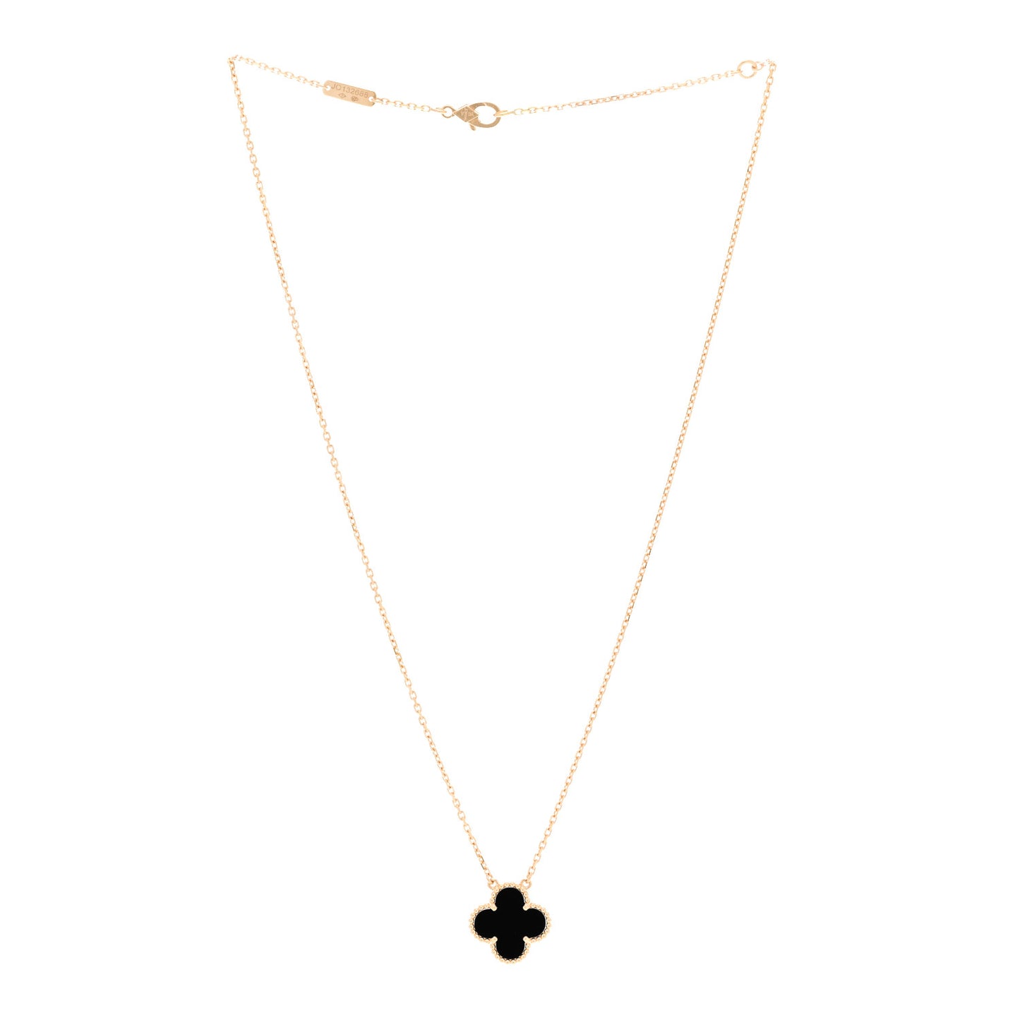 18K Yellow Gold Black Onyx Vintage Alhambra Pendant Necklace