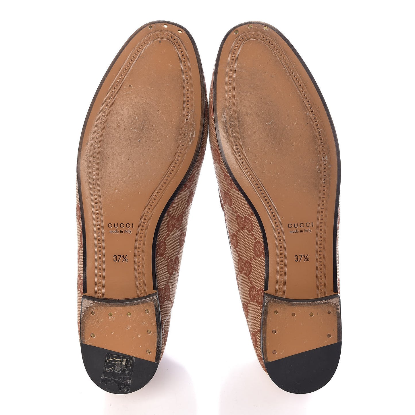 Canvas GG Monogram Horsebit Womens Jordaan Loafers 37.5 Beige Ruggine Rust