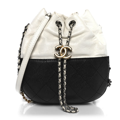 Chanel Aged Calfskin Quilted Small Gabrielle Bucket White Black 1 of 11