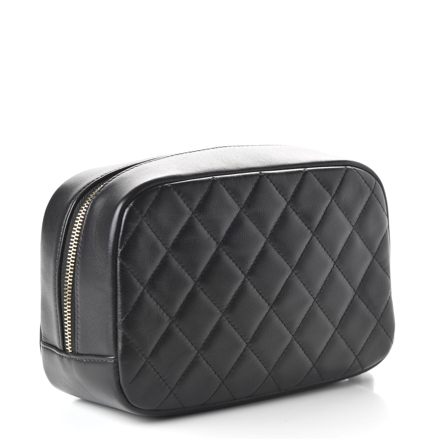 Lambskin Quilted Medium Curvy Pouch Cosmetic Case Black