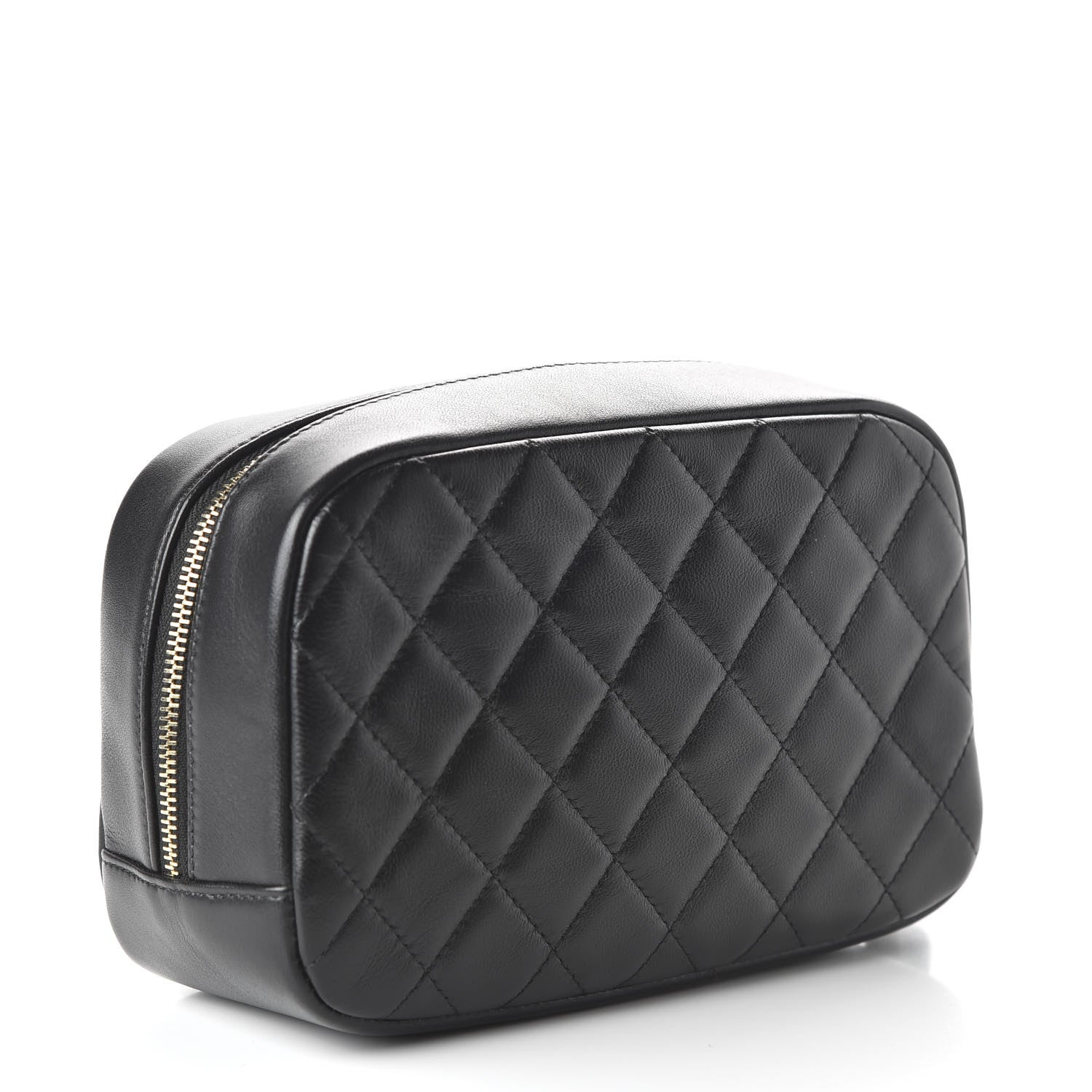 Chanel Lambskin Quilted Medium Curvy Pouch Cosmetic Case Black 3 of 11