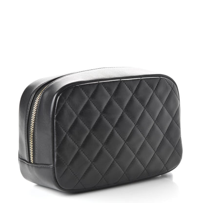 Chanel Lambskin Quilted Medium Curvy Pouch Cosmetic Case Black 3 of 11