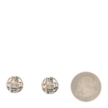 Chanel Crystal Pearl CC Round Earrings Silver Blue 2 of 5