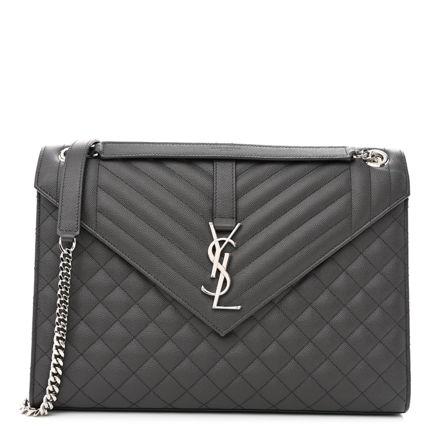 Grain De Poudre Textured Mixed Matelasse Large Triquilt Monogram Satchel Asphalt