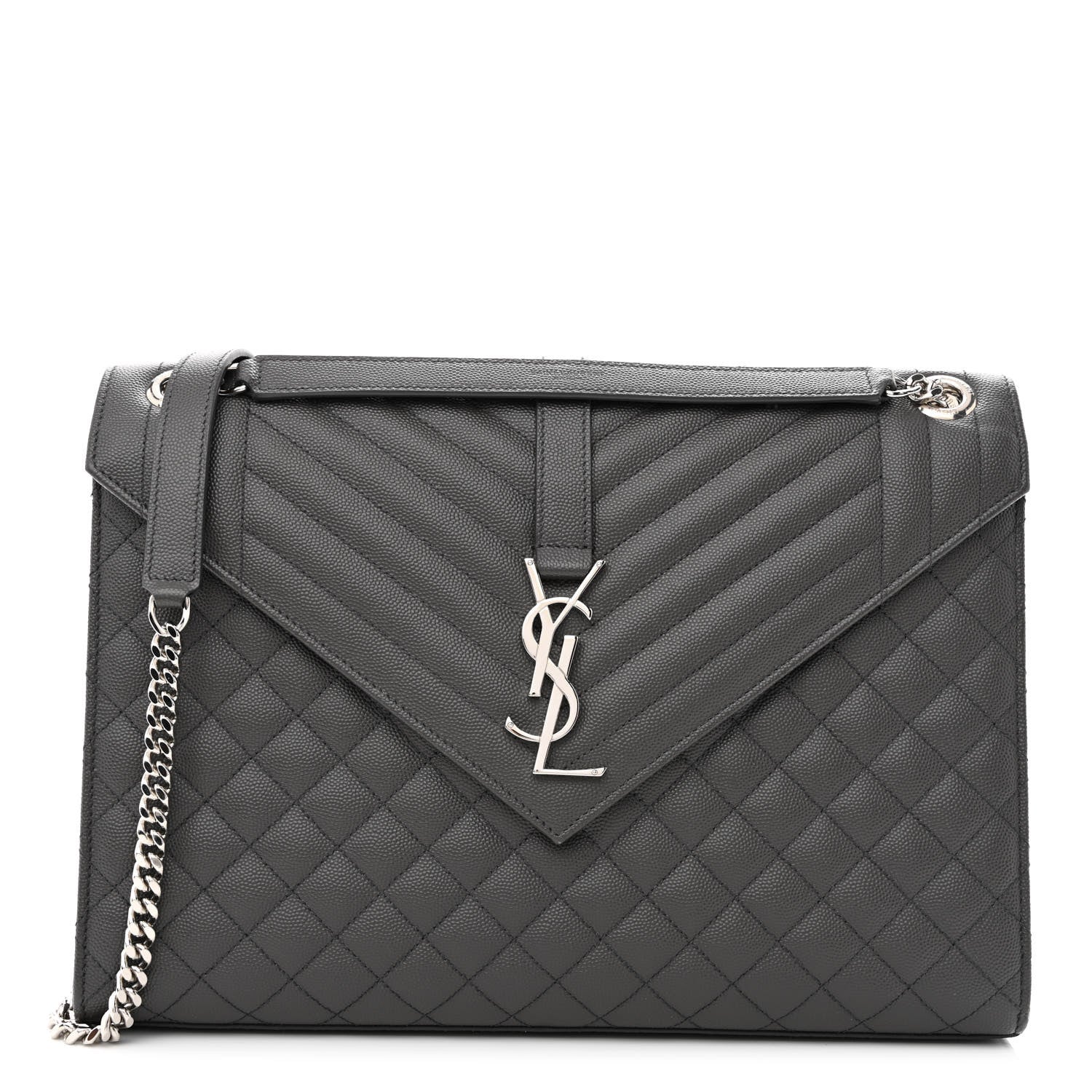 Saint Laurent Grain De Poudre Textured Mixed Matelasse Large Triquilt Monogram Satchel Asphalt 1 of 10
