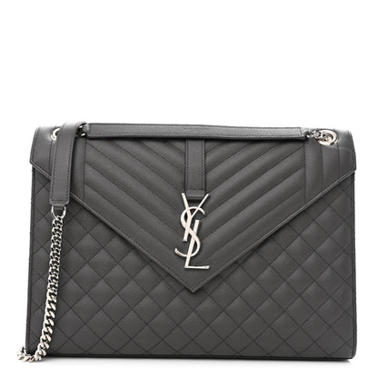Saint Laurent Grain De Poudre Textured Mixed Matelasse Large Triquilt Monogram Satchel Asphalt 1 of 10