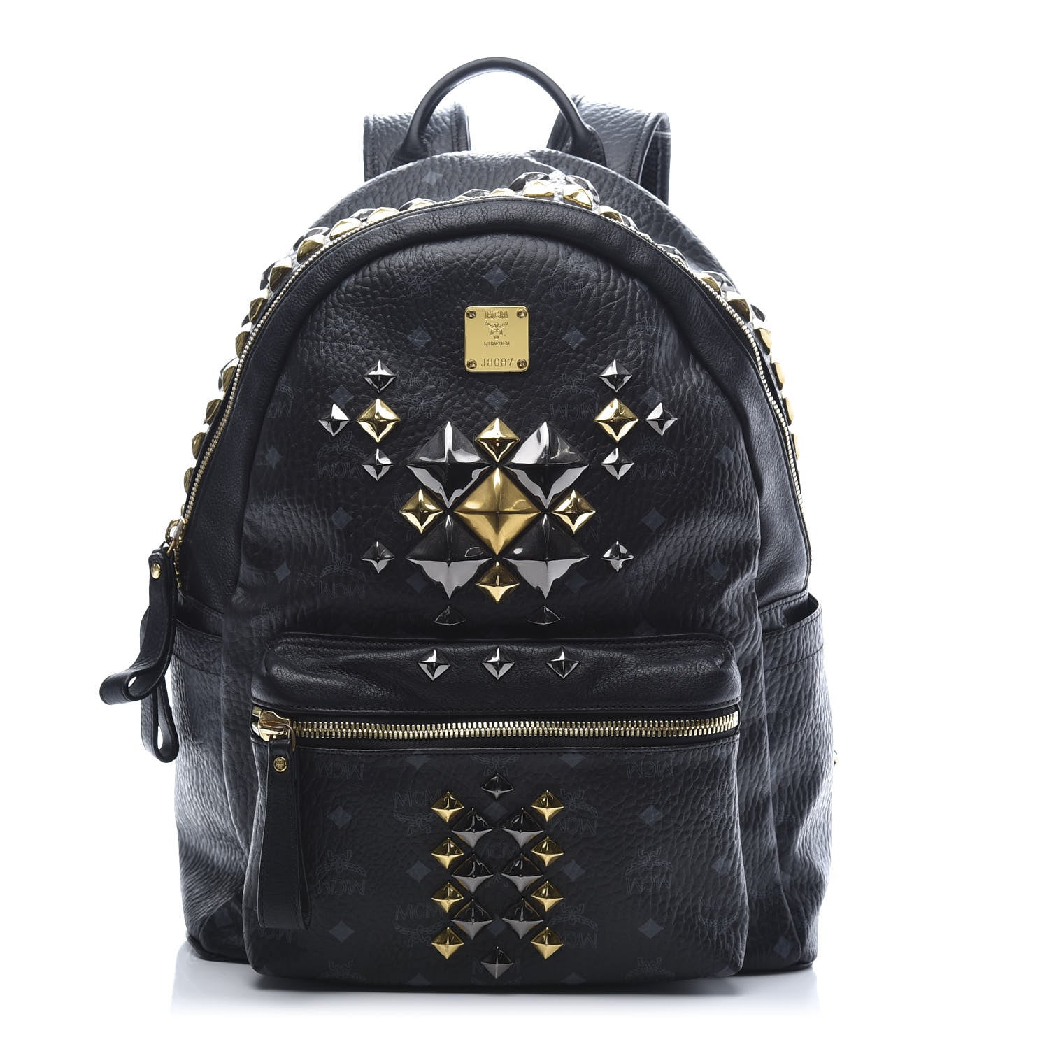 MCM Visetos Studded Colorblock Medium Stark Brock Backpack Black 1 of 8