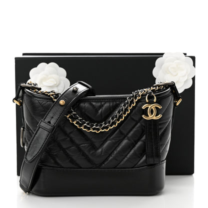 Chanel Aged Calfskin Chevron Quilted Small Gabrielle Hobo Black 11 of 11