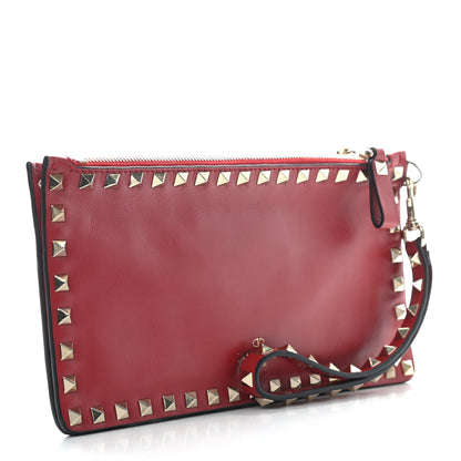 Valentino Garavani Vitello Small Rockstud Double Zip Wristlet Pouch Red 3 of 7