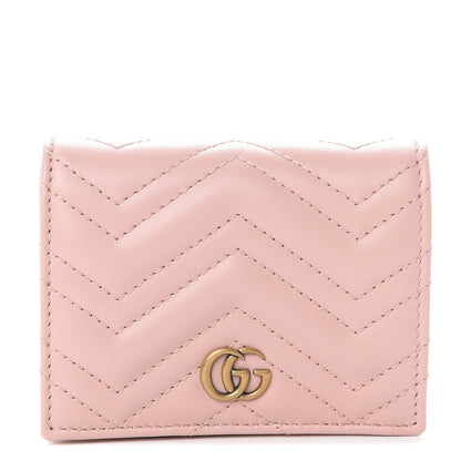 Gucci Calfskin Matelasse GG Marmont Card Case Wallet Perfect Pink 1 of 5