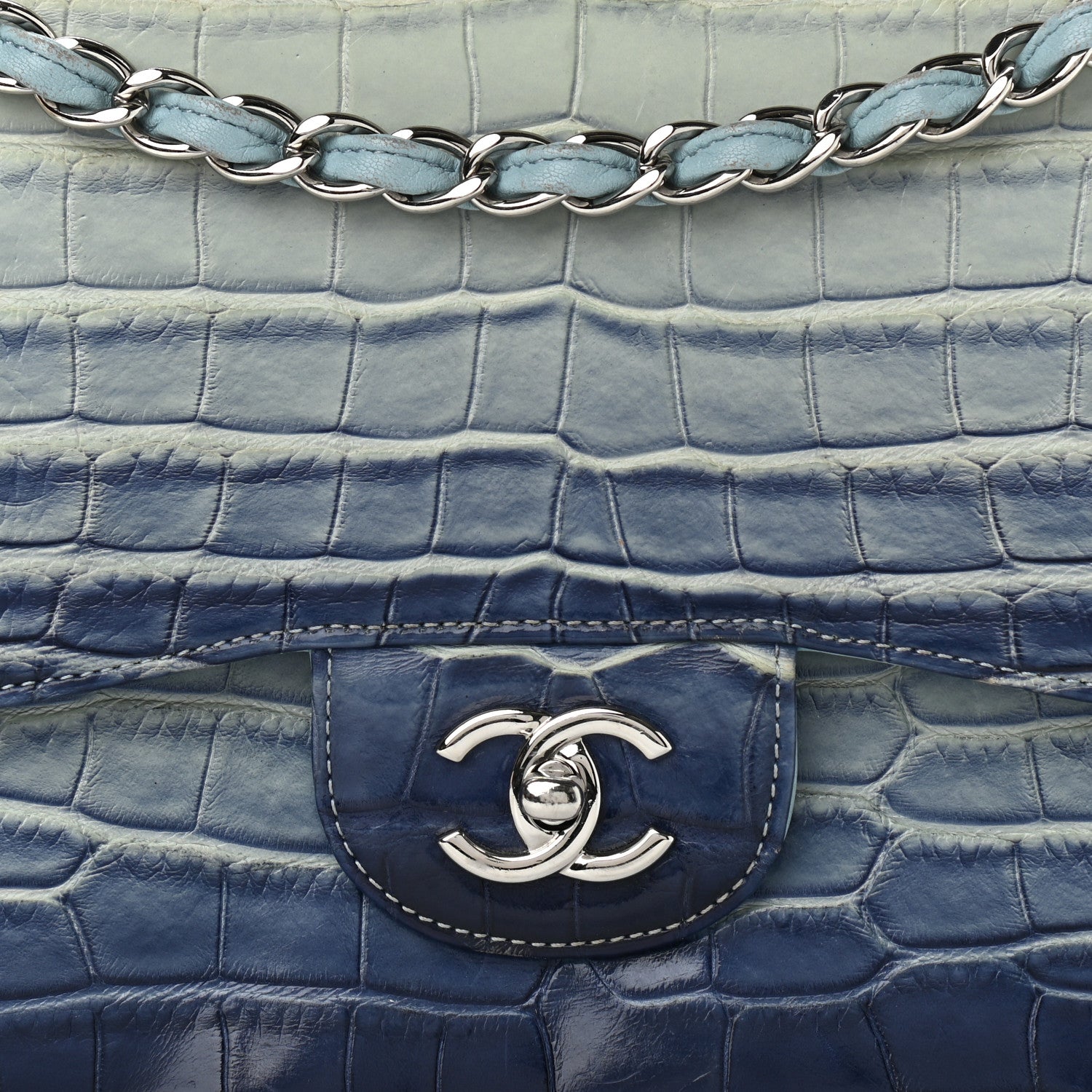 Chanel Alligator Ombre Jumbo Double Flap Blue 8 of 17