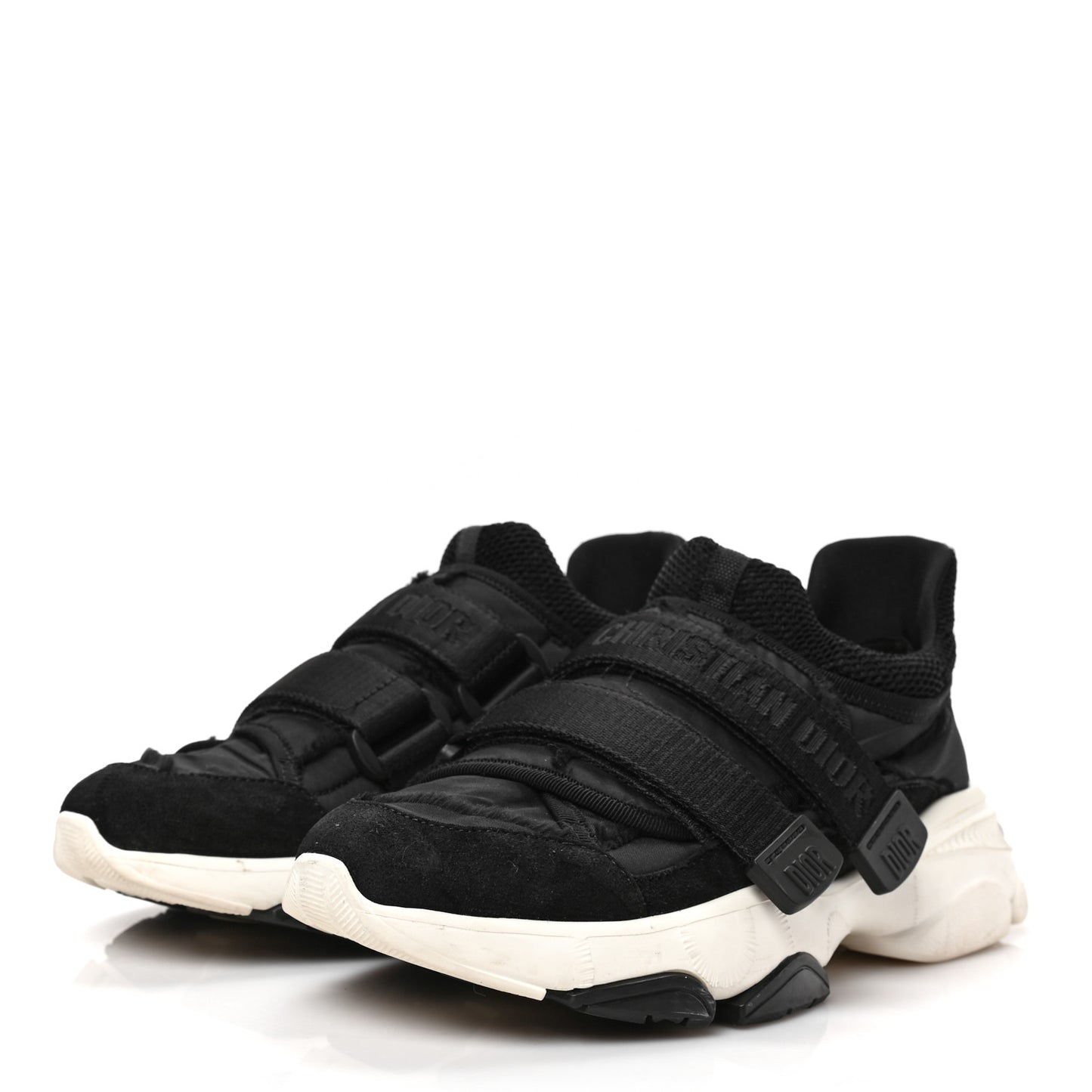 Shiny Oblique Technical Fabric Nylon Womens D-Wander Sneakers 36 Black White