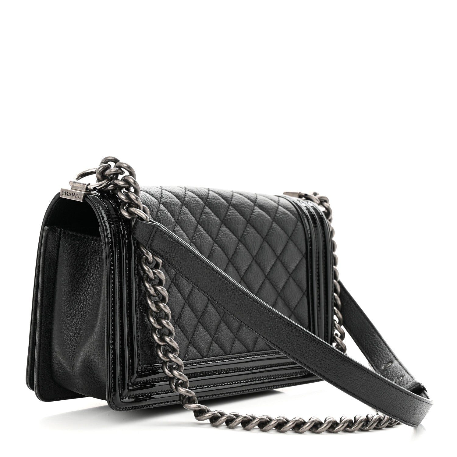 Chanel Goatskin Quilted Patent Medium Duo Boy Flap Black 3 of 12