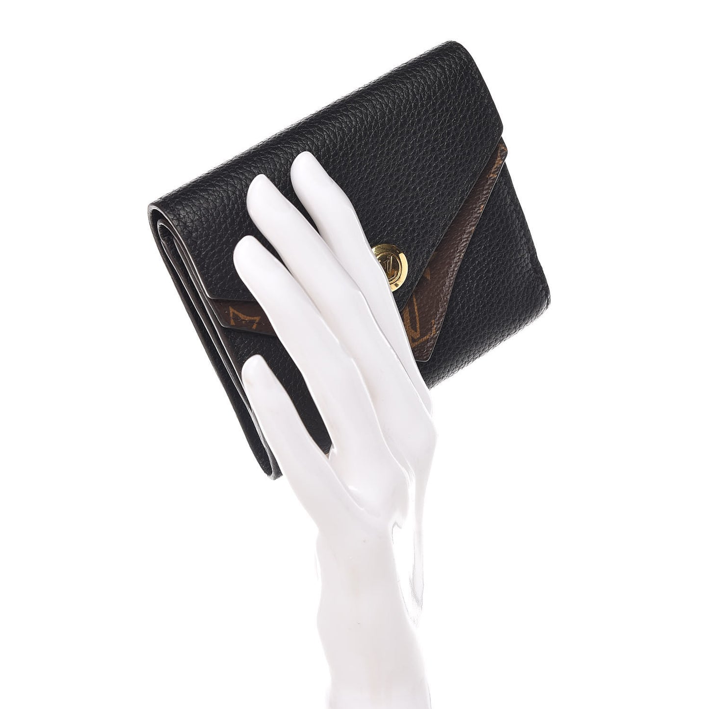 Grained Calfskin Monogram Double V Compact Wallet Black
