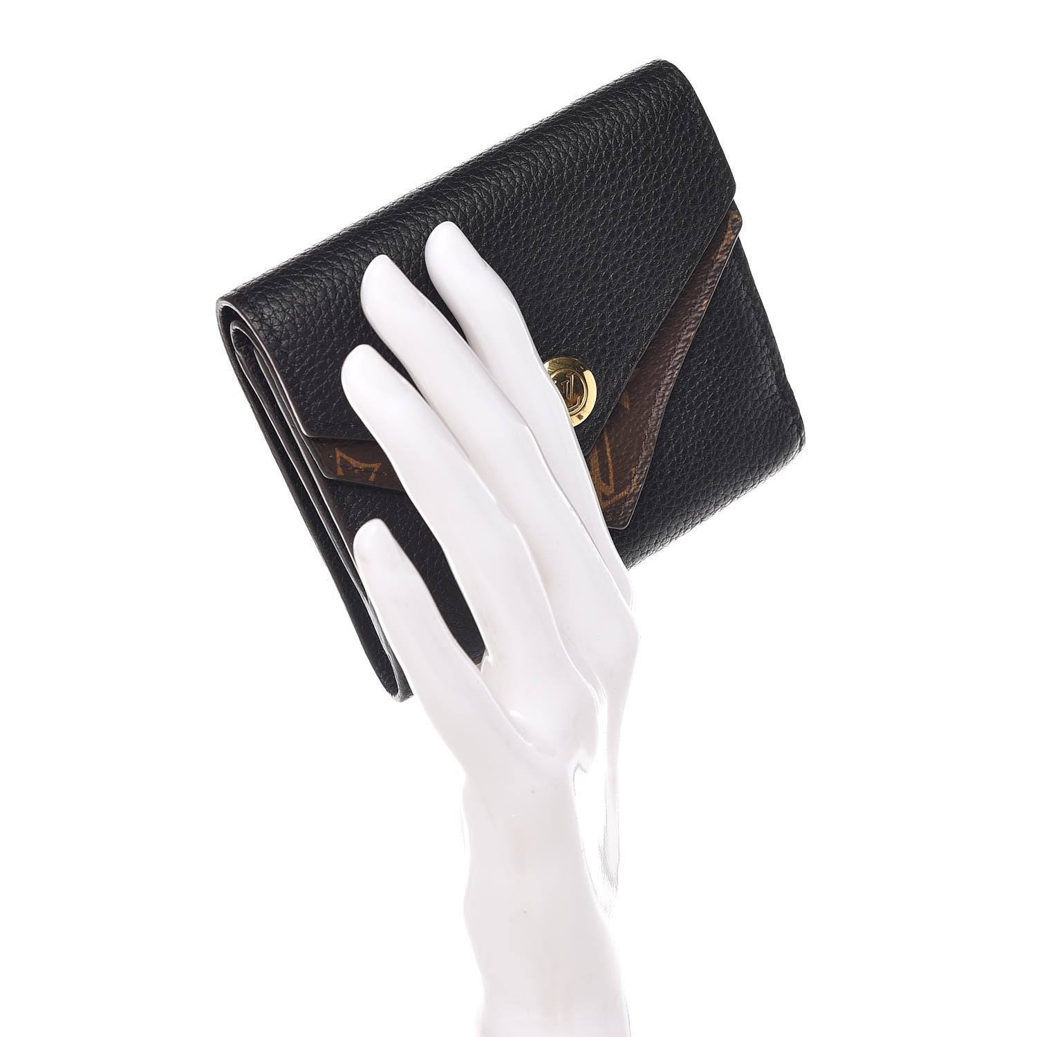 Louis Vuitton Grained Calfskin Monogram Double V Compact Wallet Black 2 of 8