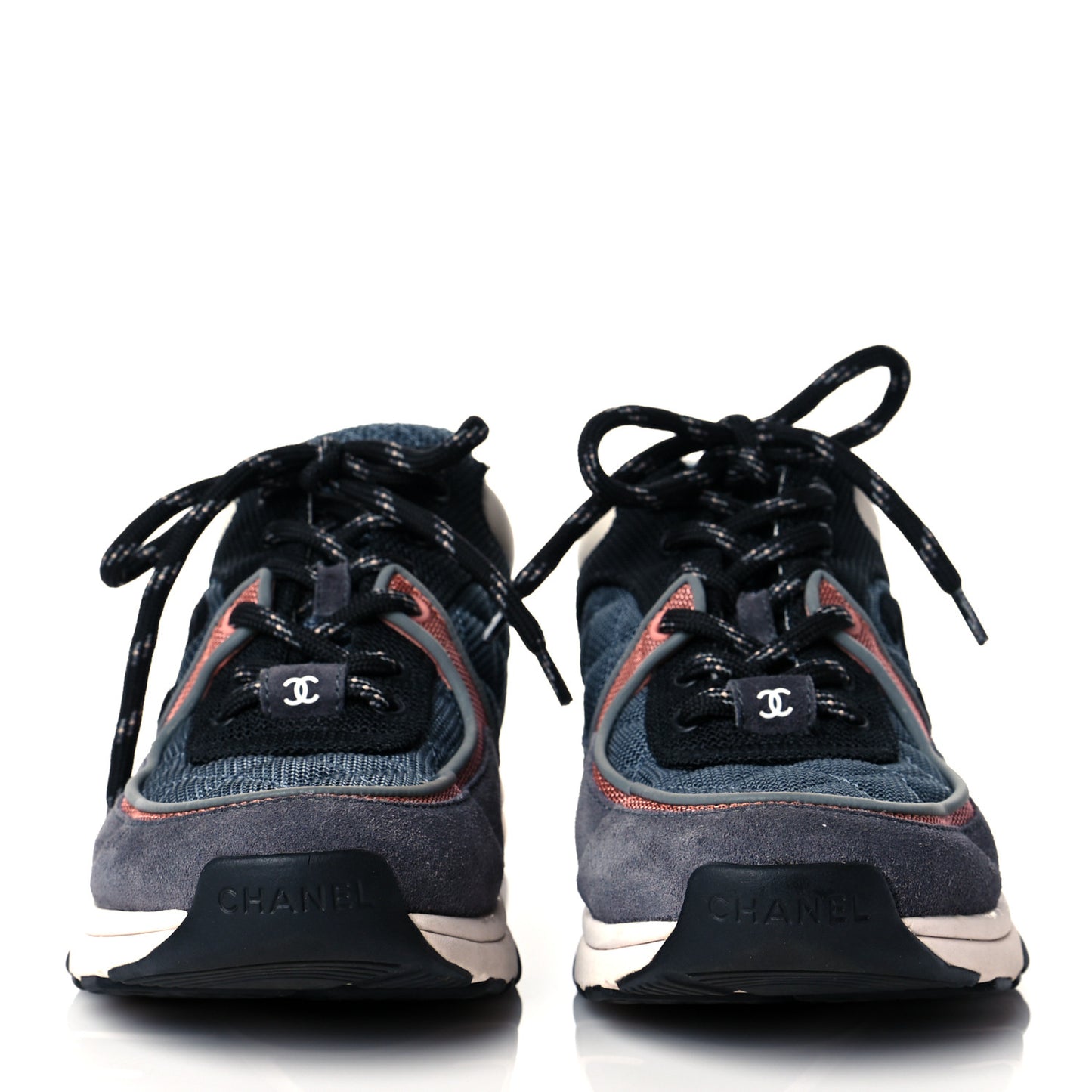 Nylon Calfskin Suede Womens CC Sneakers 37.5 Grey Pink