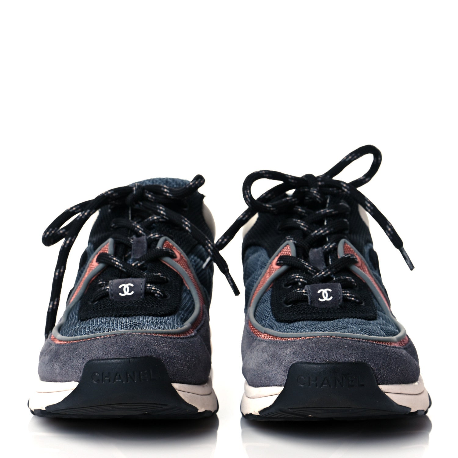 Chanel Nylon Calfskin Suede Womens CC Sneakers 37.5 Grey Pink 2 of 10