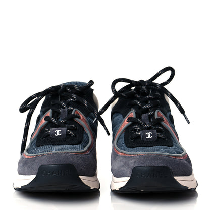 Chanel Nylon Calfskin Suede Womens CC Sneakers 37.5 Grey Pink 2 of 10