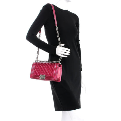 Chanel Metallic Patent Calfskin Quilted Medium Boy Flap Pink 2 of 14