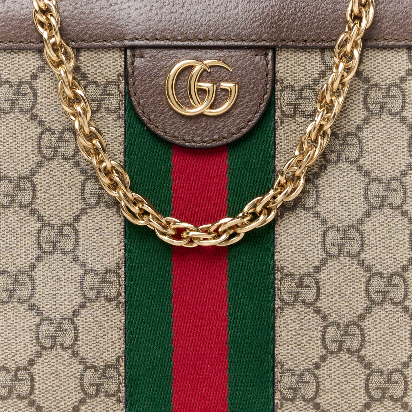 GG Supreme Monogram Web Small Ophidia Chain Shoulder Bag Brown