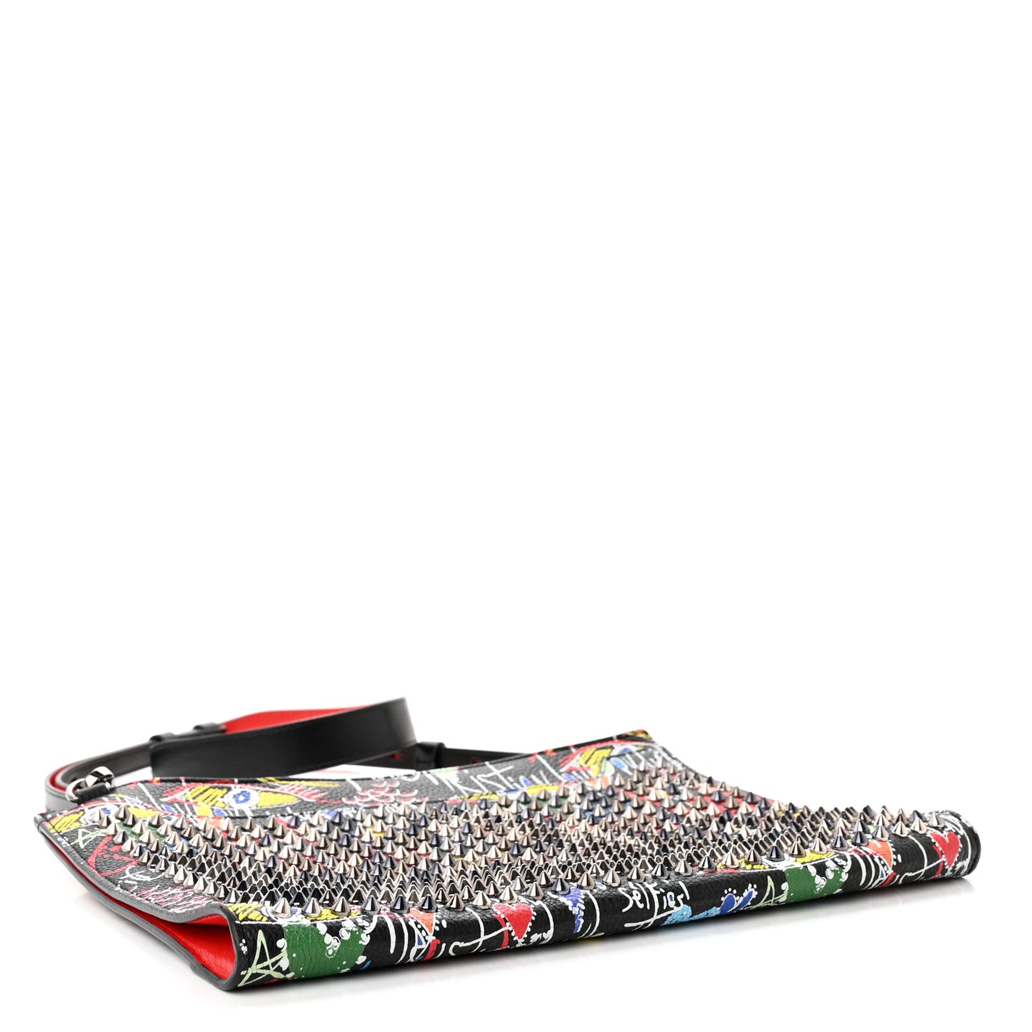 Calfskin Suede Studded Skypouch Crossbody Clutch Black Multicolor