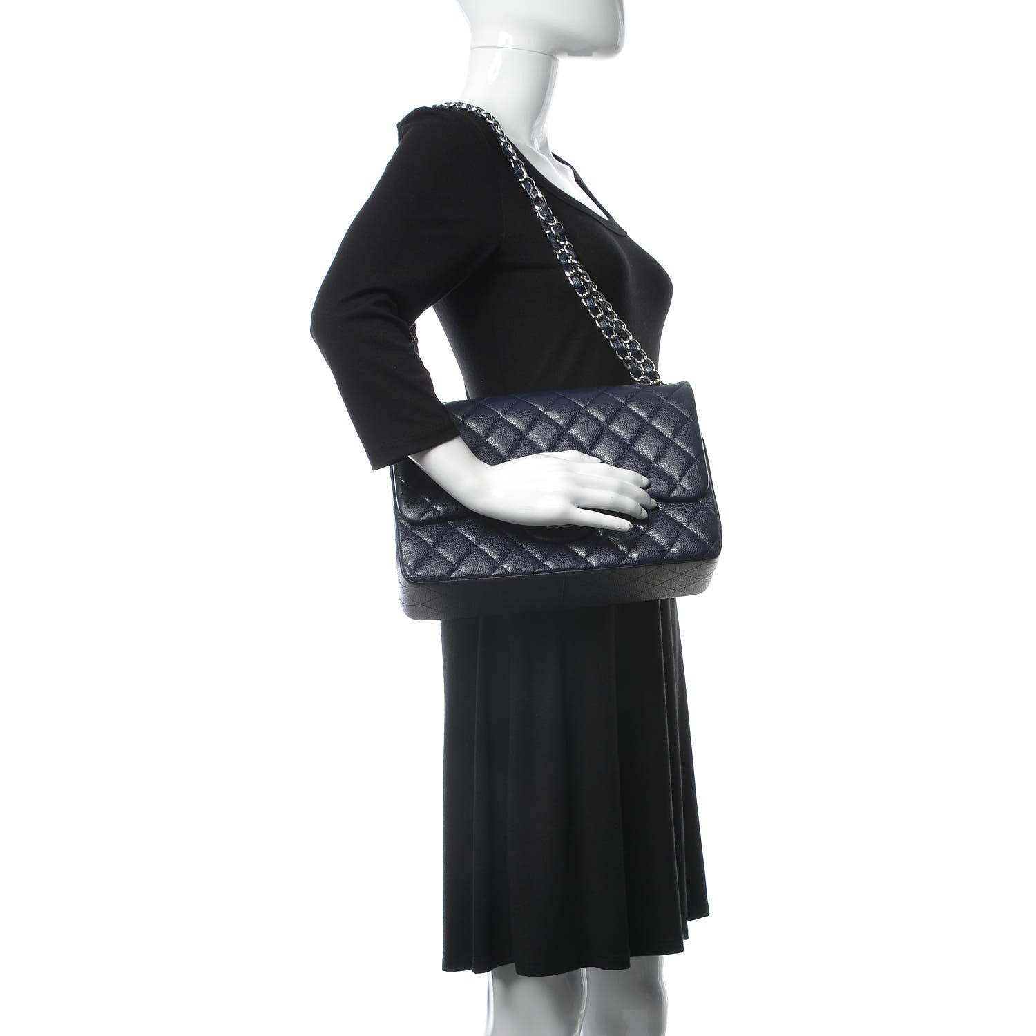 Chanel Caviar Quilted Jumbo Double Flap Navy Blue 3 of 9
