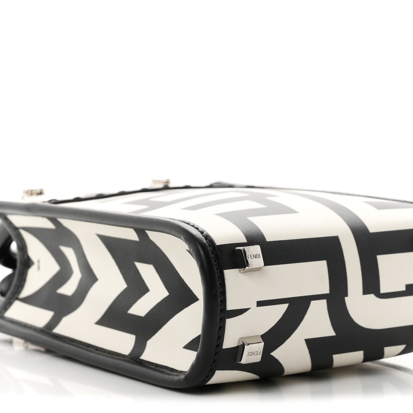 X MARC JACOBS Vitello King Plexiglass Logo Print Mini Fendi Sunshine Shopper Tote Black White