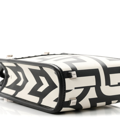 Fendi X MARC JACOBS Vitello King Plexiglass Logo Print Mini Fendi Sunshine Shopper Tote Black White 8 of 9
