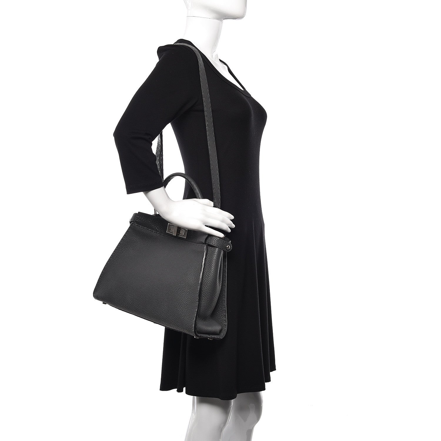 Fendi Cuoio Romano Selleria Bi-Color Medium Peekaboo Iconic Satchel Asfalto Latte 2 of 14