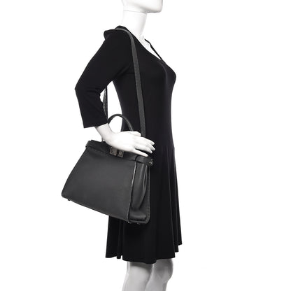 Fendi Cuoio Romano Selleria Bi-Color Medium Peekaboo Iconic Satchel Asfalto Latte 2 of 14