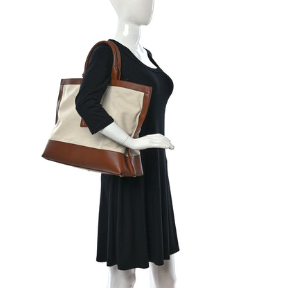 Saint Laurent Calfskin Linen Two Tone Cabas Tote Beige 2 of 21