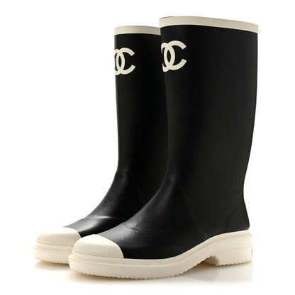 Chanel Caoutchouk CC High Boots 38 Black White 4 of 10
