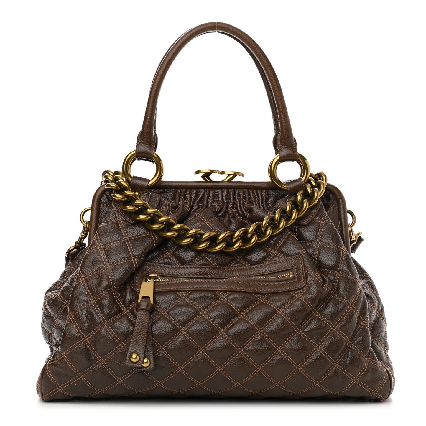 Calfskin Quilted Stam Brown